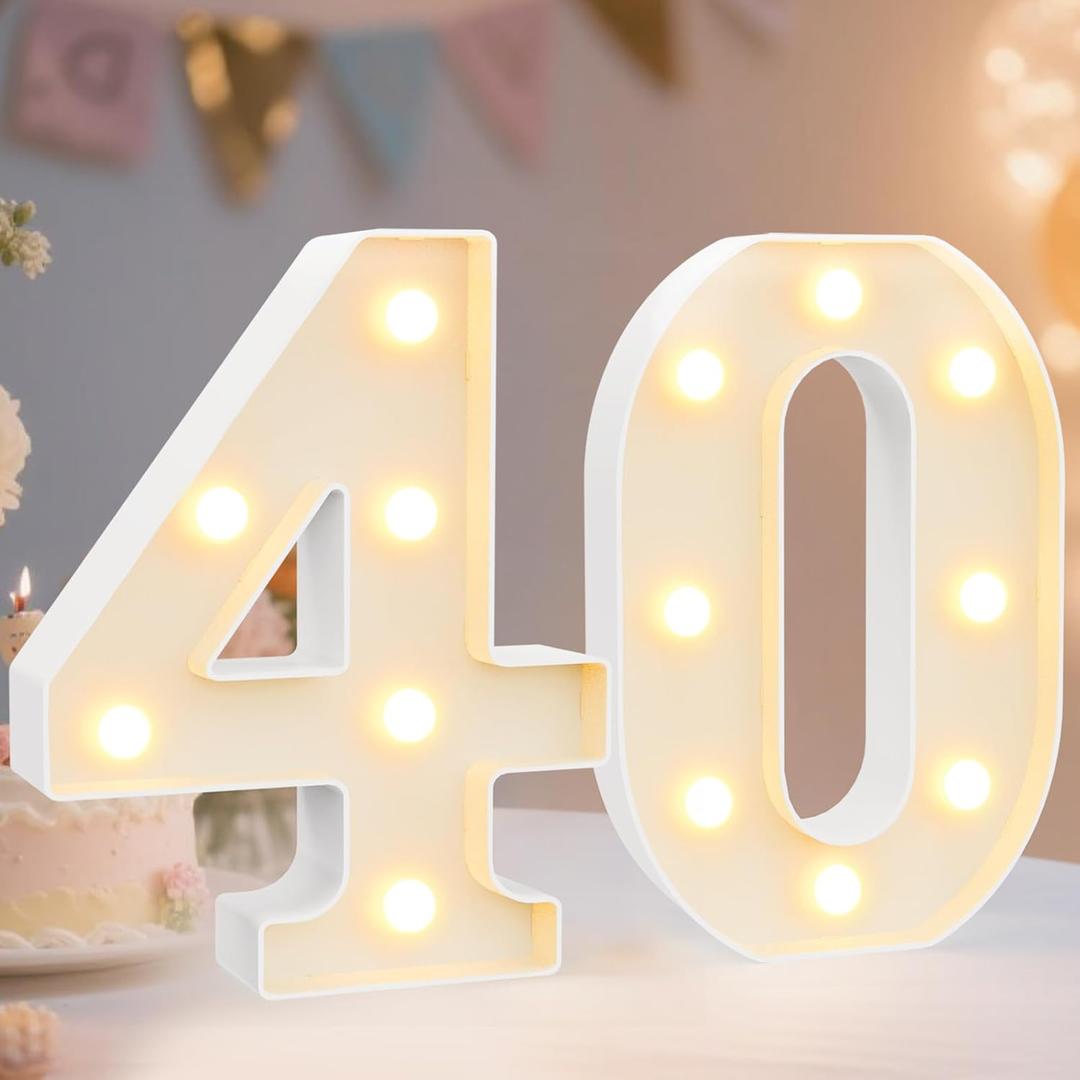 Pooqla 40th Birthday Decorations for Her Him, Light Up Number 40 for Party Table Decorations, 40th Birthday Gift for Women Men, Backdrop Wall Decor for 40th Wedding Anniversary Decoration (8.86 in)
