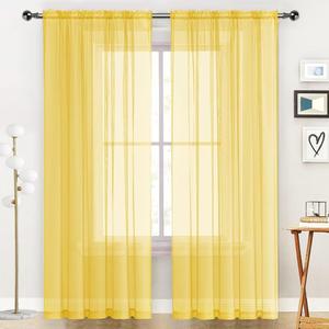 SpaceDresser Sheer Voile Window Treatment Rod Pocket Curtain Panels for Kitchen Bedroom Living Room Drapes Sunlight Filtering Privacy Semi Home Decor Assorted Colors Sizes (Yellow, 52 W x 84 L)