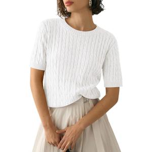 Saodimallsu Womens Cable Knit Sweater Tops Short Sleeve Crew Neck Loose Casual Summer Pullover Sweaters (M)