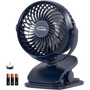 Shinebella AA Battery Powered Clip on Fan with 4-Speed, 5 Small Desk Fan with Aroma Function, USB Powered, 360Rotation, Ultra Quiet, for Golf Cart, Stroller, Bedroom,Car(Batteries Not Included) (Dark Blue)