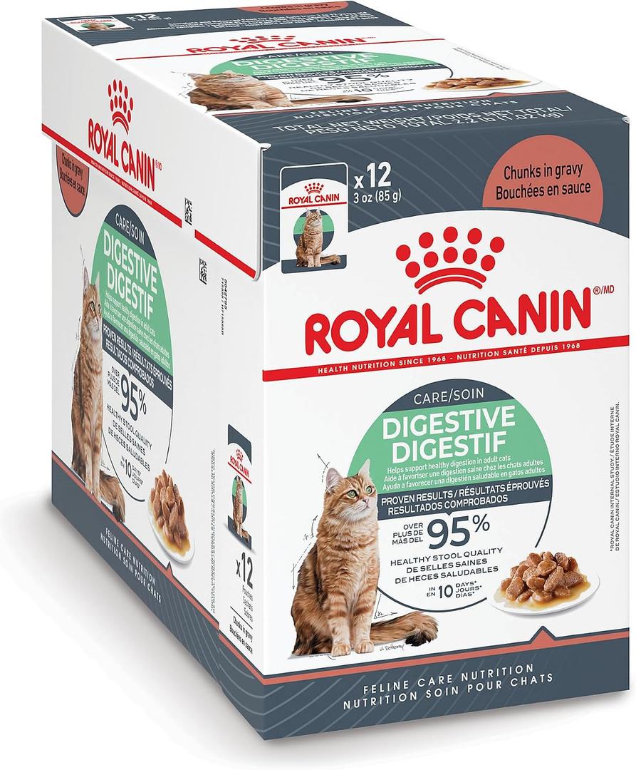 Royal Canin - Digestive Care Chunks in Sauce Adult Wet Cat Food, 3 oz Packets (Pack of 12), Chicken Flavor, Best By July 23, 2027
