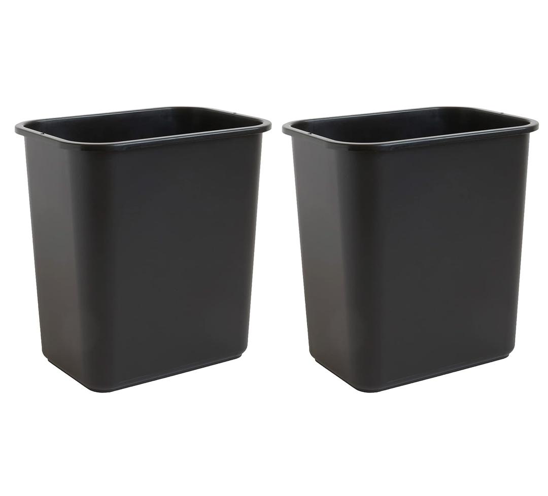 2 x United Solutions 7 Gallon / 28 Quart Space Saving Trash Wastebasket, Fits Under Desk and Small, Narrow Spaces in Commercial, Kitchen, Home Office, and Dorm, Easy to Clean, Black, (WB0338) (Pack of 2)