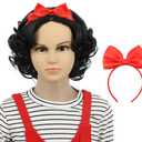 karlery Kids Girls Short Bob Wave Black Wig with Red Bow Princess Halloween Cosplay Costume Anime Party Wig