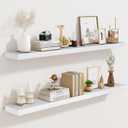 36"x6.8"x1.2" Solid Wood Floating Shelves 2-Pack - Rustic White Finish with Hidden Brackets, Perfect for Storage and Décor in Living Room, Kitchen, Bedroom, 36"-Set of 2