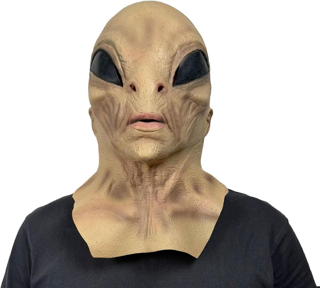 Alien Mask Full Head Latex for Adults, Realistic Extraterrestrial Costume with Scary Details for UFO Halloween Party Encounter