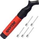 SPORTBIT Ball Pump for Sports Balls - Push & Pull Inflating System - Hand Pump for All Exercise Balls - Volleyball Pump, Basketball Inflator, Football & Soccer Ball Air Pump - Goes with 5 Needles Set, Red