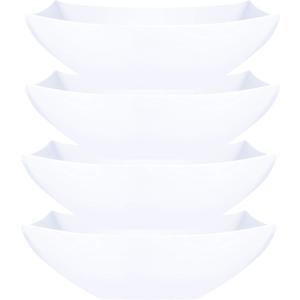 PLASTICPRO Disposable 128 ounce Square Serving Bowls, Party Snack or Salad Bowl, Extra Large Plastic Elegant White Pack of 4