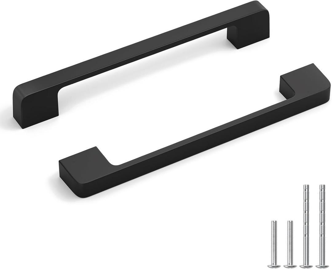 Rergy Cabinet Pulls Kitchen Handles for Cabinets, 2Pack Black 6-1/4 Inch Hole Center, Square Drawer Hardware Zinc Alloy Dresser Handle for Cupboard