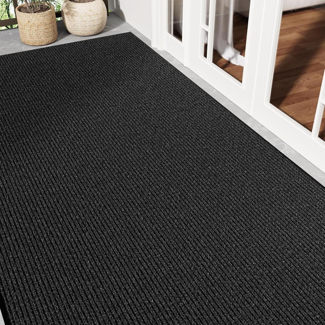 Large Commercial Floor Mat, 4' x 8' Indoor Outdoor Front Door Mat, All-Season Non-Slip Entry Mat, Absorbent & Stain Resist, Easy Clean Heavy Duty Outdoor Mat for High Traffic Area, Black