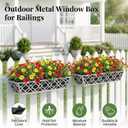 HFHOME 2 Pack 24 Inch Railing Planter Boxes with Adjustable Brackets & Non-Woven Fabric Liner Adjustable Gray Metal Window Box Planter for Balcony Deck Fence, Hanging Flower Basket for Outdoor Garden