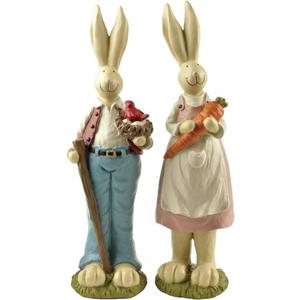 Easter Bunny Decorations Couple Rabbit Holding Bird Chutes and Carrot, Hand-Painted Crafts Statue, Spring Easter Bunny Figurine-9''H