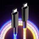 USB C to Type C LED Light Up RGB USB C Charging Cable,Fast Charging Cord for i-Phone 15 Pro Max Plus, iPad mini Pro Air and Galaxy Note Pixel etc(66W 3FT)