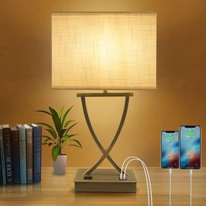 3-Way Dimmable Touch Control Medium Table Lamp with Type C/USB Charging Port and 1 AC Outlet White Shade 21.38" Bedside Nightstand Lamp for Bedroom Living Room Office and Hotel Bulb Included
