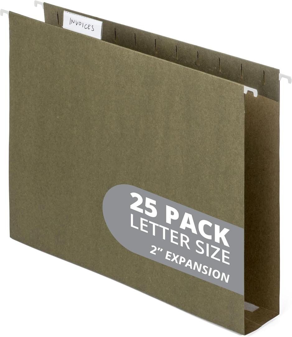 Blue Summit Supplies 25 Pack Extra Capacity Hanging File Folders Letter Size, Expandable Hanging File Folders, Heavy Duty 2 Inch Expansion, Designed for Wide, Bulky Files and Charts