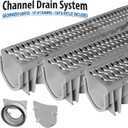 Trench & Driveway Channel Drain with Galvanized Steel Grate - 3 Pack