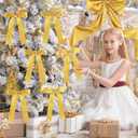 Gejoy Bow Christmas Tree Decoration Set, 30 Pcs Small Bows 1 Pcs 47" x 15.7" Large Tree Topper Satin Bows and Christmas Beads Garland Ornaments, Xmas Bead for Holiday Decor(Gold)