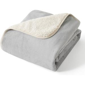Bedsure Waterproof Dog Blankets for Small Dogs - Small Cat Blanket Washable for Couch Protection, Sherpa Fleece Puppy Blanket, Soft Plush Reversible Throw Furniture Protector, 25"X35", Light Grey