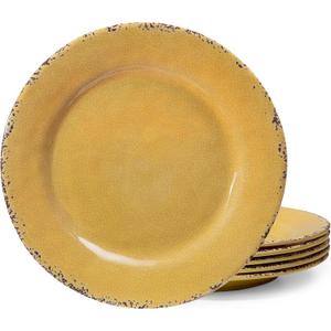 Farmhouse Melamine Dinner Plate Set, 6 Piece 11-inch Chip Resistant, Lightweight Round Kitchen Plates Set for Salad, Pasta Unbreakable RV, Camping Dining Serving Dishes for Parties, Yellow