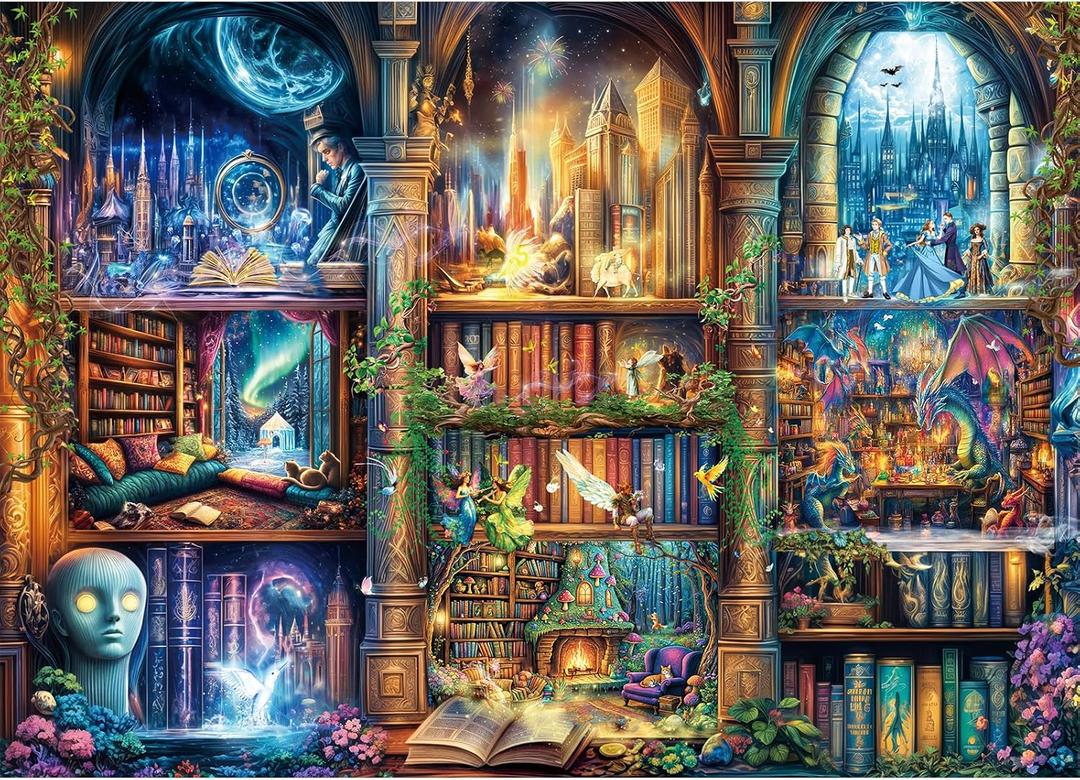 Puzzles for Adults 1000 Pieces, Enchanted Library Jigsaw Puzzle with 1:1 HD Poster, Perfect Interlocking No Dust, Stress Relief Ideal Gift for Family Games