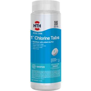 HTH 42049 Pool Care 1" Chlorine Tabs, Swimming Pool Sanitizer with Added Clarifier - Eliminates Bacteria & Algae, Makes Water Clean & Crystal Clear, Sanitizes & Protects - Slow Dissolving, 1.5 lbs