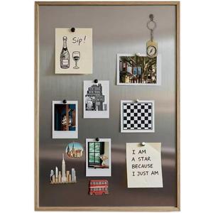 Wood Frame Stainless Steel Magnetic Bulletin Board for Wall