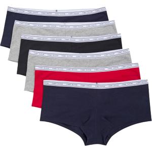 Tommy Hilfiger Women's Intimate Underwear Basics Cotton-soft Boyshort Panties, 6-pack (Large, Navy /Red /Heather Grey /Black /Heather Grey)