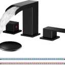 Matte Black 8 Inch Widespread Bathroom Faucets, Square Waterfall Bathroom Sink Faucet with Pop-Up Drain & Supply Lines, Budget-Friendly Vanity Upgrade for Bath Remodel