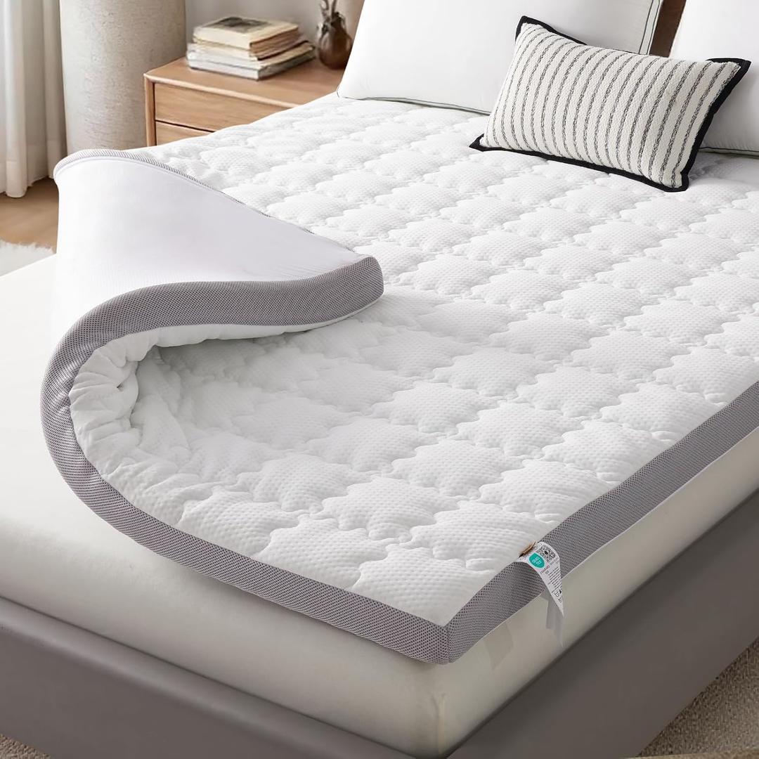 SAPHREAS Memory Foam Mattress Topper Queen Size, 3" Cooling Gel Memory Foam and 1" Soft Ventilated Mattress Pad Cover, Back Pain & Pressure Relief, 5-Zone Egg Crate Bed Topper