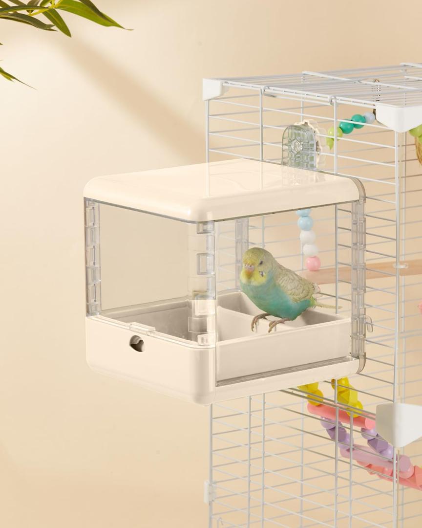 septillar Bird Feeder and Bath for Cage, Hanging Bird Bathtub Bath Shower Box Bowl, Bird Cage Accessories Suitable for Small Medium Birds, Parrots, Lovebirds, Finches, Parakeets, Mannikin (White)