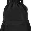 Valleycomfy Waterproof Drawstring Gym Backpack Bag for Men & Women,Sports Gym Bag with Side Pocket Black