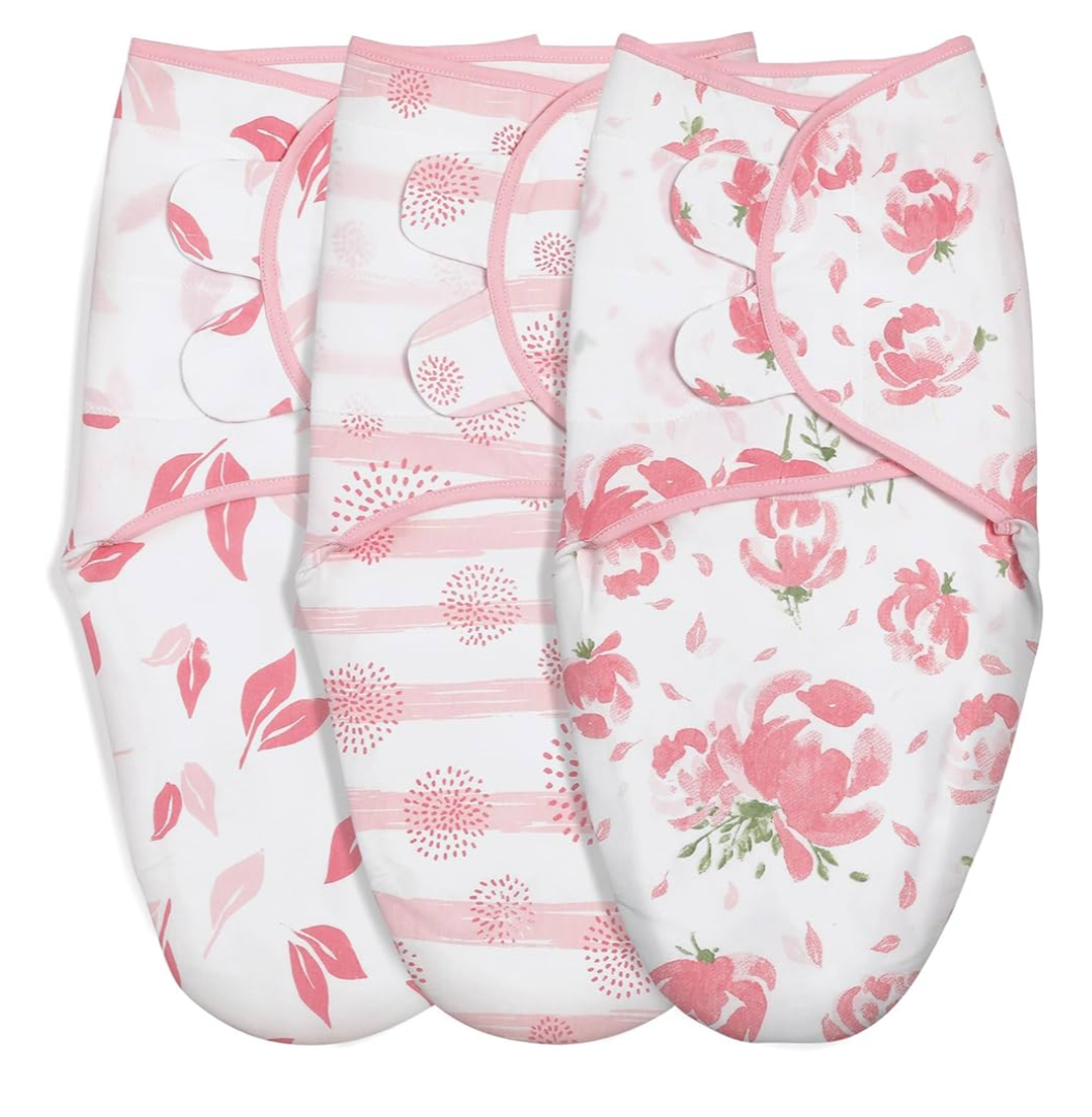 GLLQUEN BABY Girl Swaddles 0-3 Months - 3 Pack Baby Swaddles Sack for Newborn, Infant Sleep Sack, Easy Swaddling Wrap, A Pink Floral, Nursery Swaddle Blankets Essentials