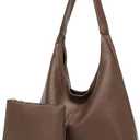Casual Hobo Bag for Women Soft Shoulder Bags Slouchy Pu Leather Tote Purses for Work Travel, Coffee