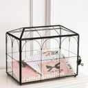 Wedding Card Box with Slot, 10.2'' Large Glass Card Boxes for Reception, Black Geometric Holder, Clear Decorative Storage Box with Lock for Baby Shower, Birthday Party, Christmas, Bridal Shower