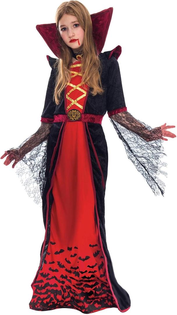 Spooktacular Creations Royal Vampire Costume for Girls, Deluxe Set Halloween Gothic Victorian Vampiress Queen Costume for Dress Up Party