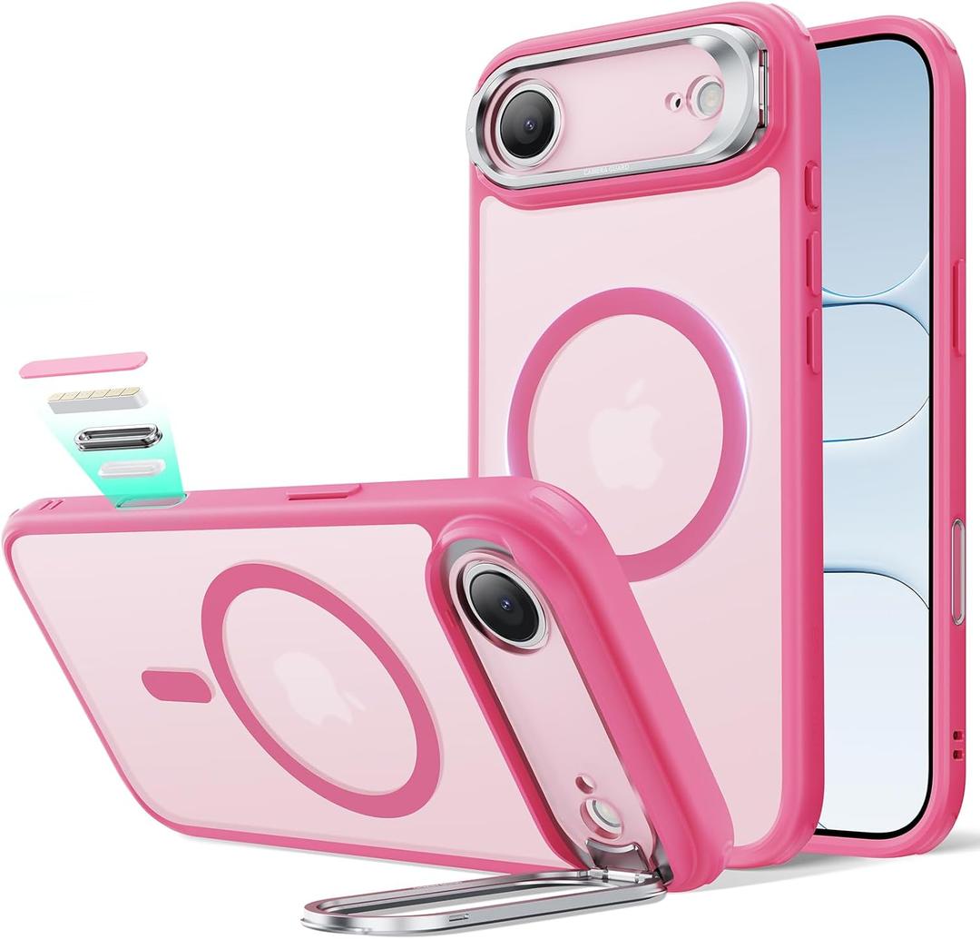 ESR for iPhone Air Case with Stash Stand, Camera Control Cover Compatible with MagSafe, Military-Grade Drop Protection Magnetic Phone Case for iPhone 17 Air, Scratch-Resistant Back Cover,Frosted Pink