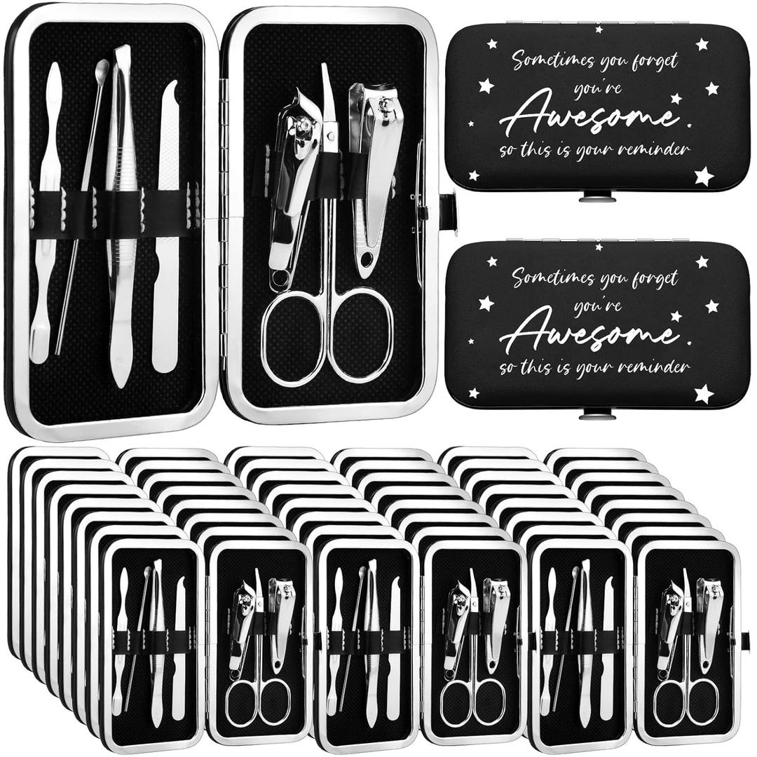 24 Set Manicure Kit Bulk Nail Clippers 7 in 1 Stainless Steel Grooming Nail Kit Employee Teacher Appreciation Gift Bulk Professional Pedicure Tool for Women Personal Care(Black)