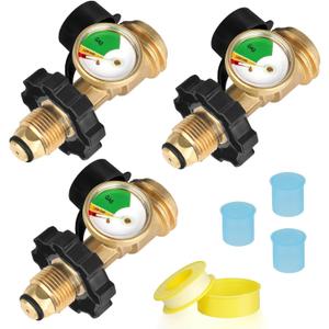 100 lb Propane Tank Adapter, Propane Gauge for 100 lb Propane Tank, Universal Fit Pol to Qcc1 Propane Tank Adapter Converts Pol to Qcc1 / Type 1 - Old to New Connection Type, Solid Brass (3PC)