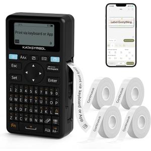 SUPVAN E11 Bluetooth Label Maker Machine with 4 Tapes, Support Keyboard & App with 30+ Fonts and 660+ Icons, Rechargeable Inkless Labeler for Home, Kitchen, Office, School, Organization, Black