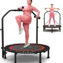 ANCHEER 48" Foldable Rebounder Trampoline for Adults/Kids with Resistance Bands and Bungees, Indoor & Outdoor Mini Trampoline with Bar and Safety Padding - Max Load 450lbs (Deep Red)