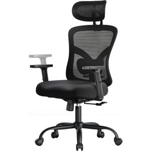 Marsail Ergonomic Office Chair Ergonomic Gaming Chair with Lumbar Support, 2D Headrest, Adjustable Armrests, Contoured Seat Cushion, Computer Desk Chair with Wheels for Home and Office (Dark), With Headreast