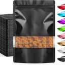 Funfery 100 Pcs Black 4x6 Smell Proof Packaging Bags,Mylar Clear Bags for Food Storage,Sealable Bag for Packaging,Stand Up Pouches with Window,ReSealable Bag for Small Business,Cookies,Candy