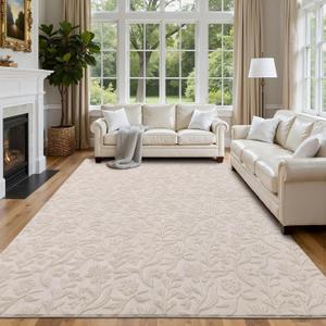 6x9 Area Rug for Living Room, Beige Throw Carpet for Bedroom | Soft Fluffy Washable Modern Floral Indoor Floor Mat, Non Slip Shaggy Boho Nursery Rug for Dining Room, Office and Dorm