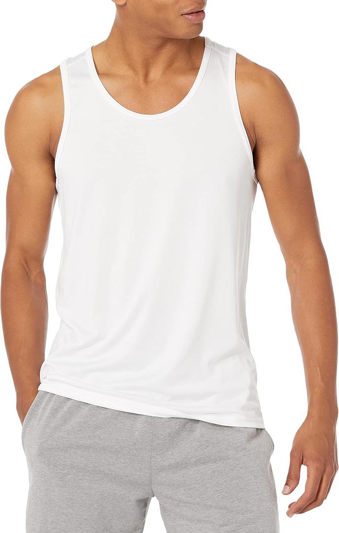 Amazon Essentials Men's Active Quick Dry Tech Stretch Lightweight Gym Tank Top (Medium, White)