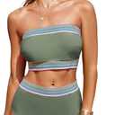 Herseas Women's 2 Pieces Bandeau Bikini Color Block Swimsuits 2025 Summer Off Shoulder High Waisted Bathing Suit (Green, XS)