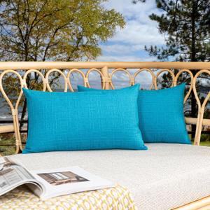 Kevin Textile Pack of 2 Outdoor Waterproof Throw Pillow Covers Decorative Square Outdoor Checkered Pillows Cushion Case Patio Pillows for Couch 12x20 inches 30x50 cm Peacock Blue