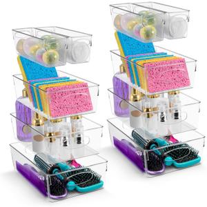 Sorbus Clear Plastic Storage Bins for Organizing, 10 Pack Clear Organizer Bins with Handles, Plastic Storage Bins for Closet, Pantry, Fridge, Medicine Cabinet Organizer, Shelves, Freezer, Drawer