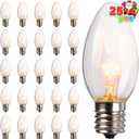 Joiedomi 25-Pack C9 Light Bulb - Replacement Light Bulbs for Christmas String Light Outdoor, Indoor, Lawn, Tree, Panel Decor, E17 Candelabra Base, Longer Life 120V 7W (Warm White)