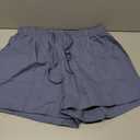 Linen Shorts Women Casual Wide Leg High Waisted Summer Outfits Comfy Elastic Waist Beach Shorts with Pockets, Denium Blue Large