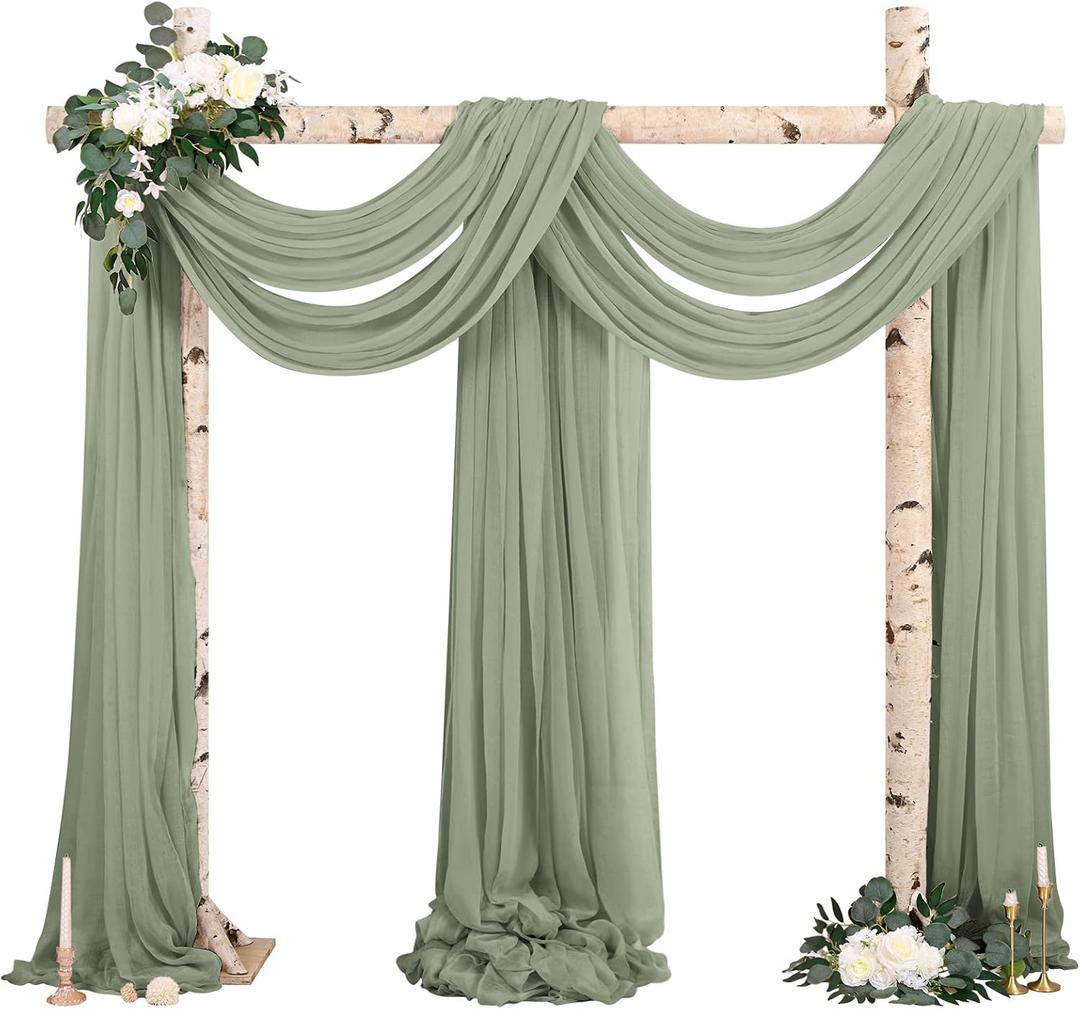 Sage Green Cheesecloth Wedding Arch Drapes - 4 Panels, 20Ft, Backdrop Curtain for Ceremony & Reception Swag Decor