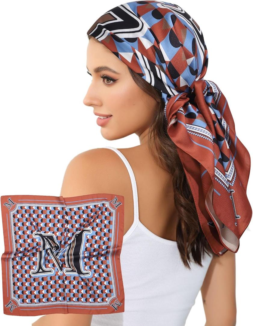 2 x AWAYTR 35 Satin Head Scarves Women Like Silk Scarf Hair Bandanas Women Matte Neck Scarf Head Wrap Hair Headscarf
